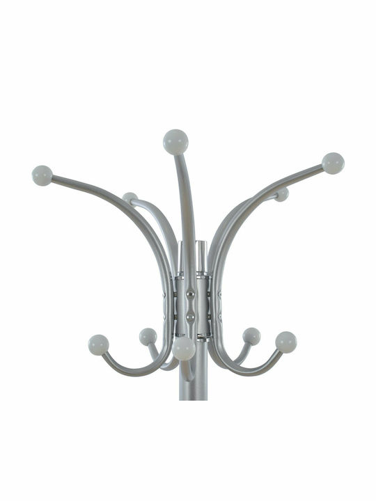 HomeMarkt Metallic Coat Rack with Umbrella Holder Silver Rotating with Marble Base Shia 37x37x170cm