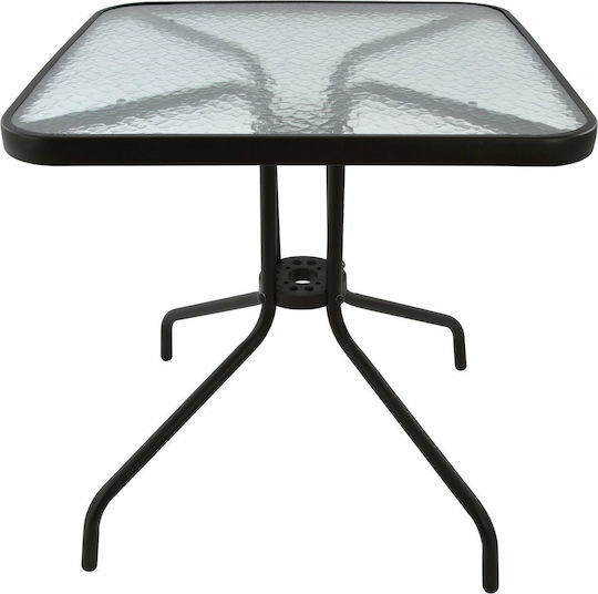 Figo Outdoor Dinner Free Standing Table with Glass Surface and Metal Frame Brown 70x70x72cm