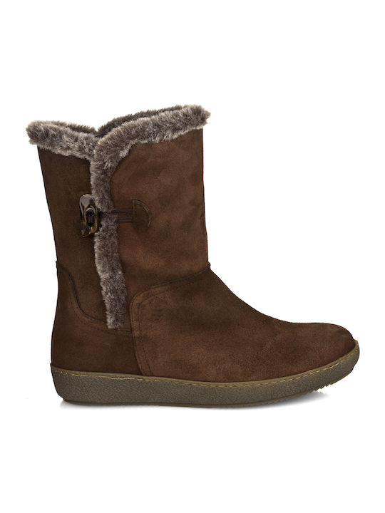 Suede Women's Boots with Rubber & Fur Tabac Brown