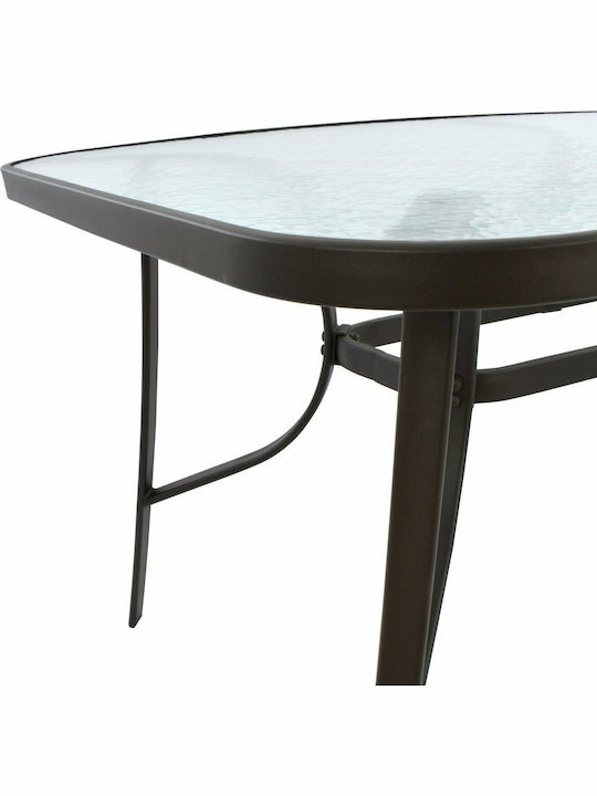 Bruno Outdoor Dinner Free Standing Table with Glass Surface and Metal Frame Brown 150x90x72cm