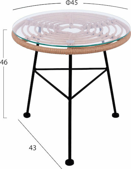 Allegra Auxiliary Outdoor Free Standing Table with Glass Surface and Metal Frame Beige 45x45x46cm