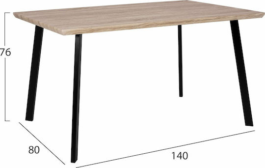Ofira Трапезна Маса За Кухня Дървена С Метална Рамка Сонома 140x80x76см