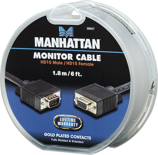 Manhattan Kabel VGA-Stecker - VGA-Buchse Schwarz 1.8m (390637)