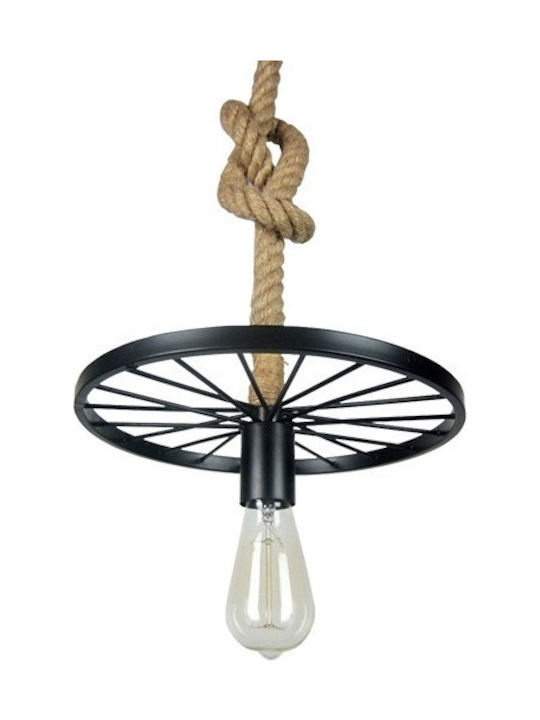 GloboStar Industrial Pendant Light Suspension with Rope for Socket E27 Black