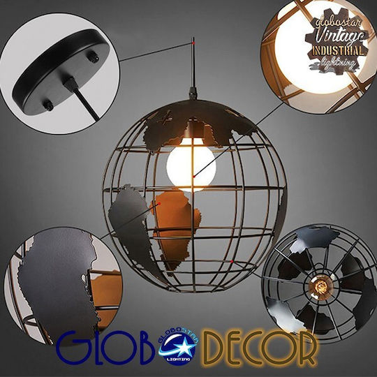 GloboStar Earth Висящо Таванно Осветително Тяло Черно с Цокъл E27 30x30x30см