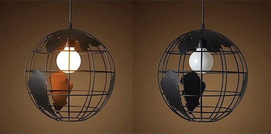 GloboStar Earth Висящо Таванно Осветително Тяло Черно с Цокъл E27 30x30x30см