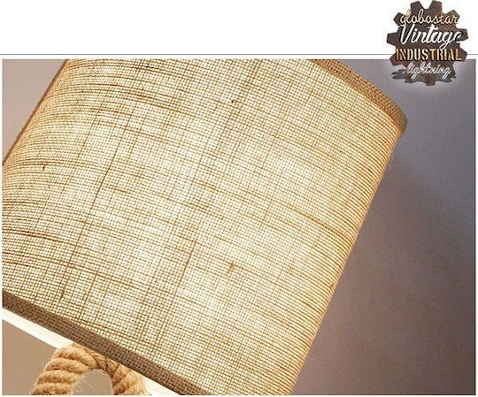 GloboStar Monkey Fist Vintage Table Lamp from Rope for Socket E27 with Beige Shade and Brown Base
