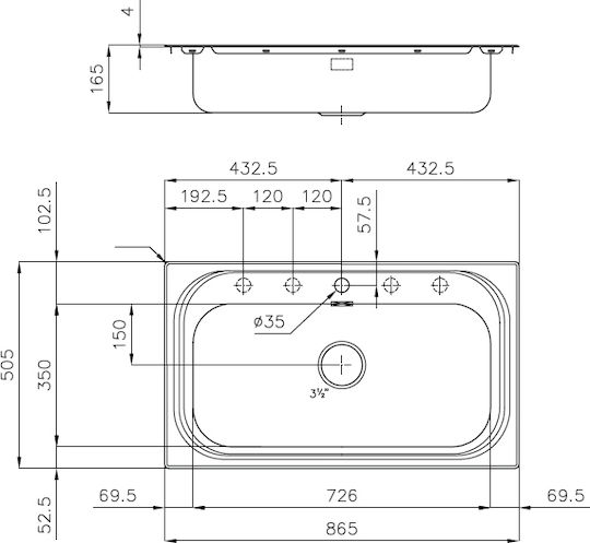 Foster 1000 Ένθετος Νεροχύτης Inox Σατινέ Μ86xΠ50cm Ασημί