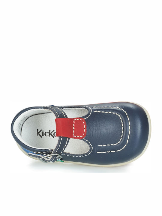 Kids Leather Ballerinas Bonbek with Adjustable Metal Clasp Navy Blue