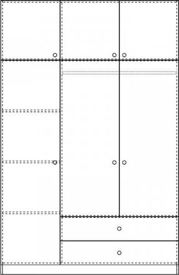 Royal Τρίφυλλη Ντουλάπα με Πατάρι 150x58x230cm