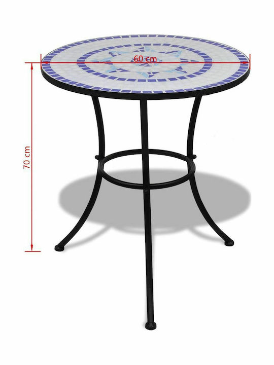 Outdoor Dinner Free Standing Table with Ceramic Surface and Metal Frame Blue 60x60x70cm