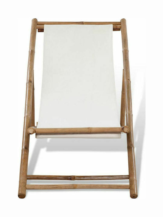 Liegestühle Bambus mit Weiß Stoff 112x60x75cm