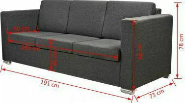 Three-Seater Grey Sofa 191x73x78 cm