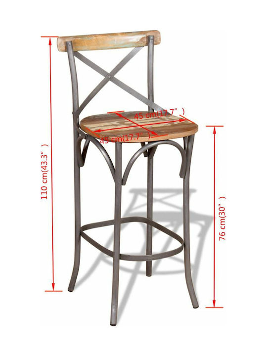 Hocker Bar mit Rückenlehne Hölzernes Braun 45x45x110cm