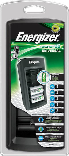 Energizer ACCU Recharge Universal Charger 4 Batteries Ni-MH Size AA/AAA/9V/D