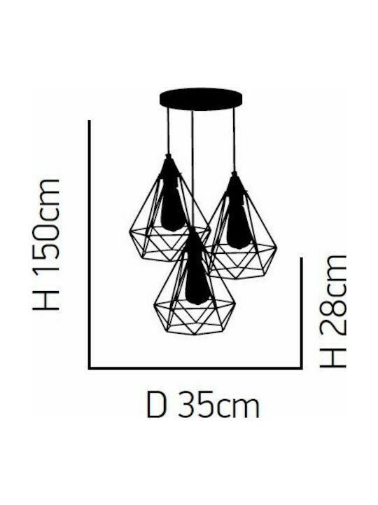 Home Lighting Mila Adjustable Ceiling Light Black Grid with E27 Socket 35x35x150cm