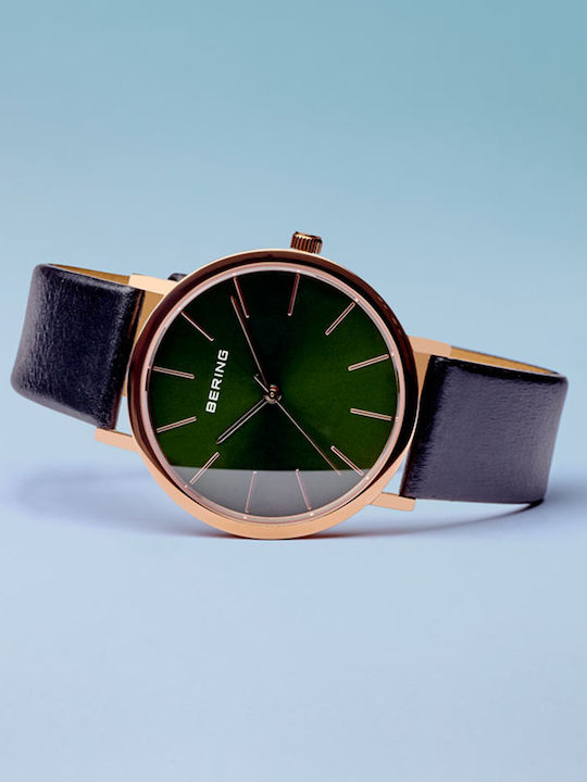 Bering Time Classic Ανδρικό Ρολόι 36mm Μπαταρίας με Μαύρο Δερμάτινο Λουράκι