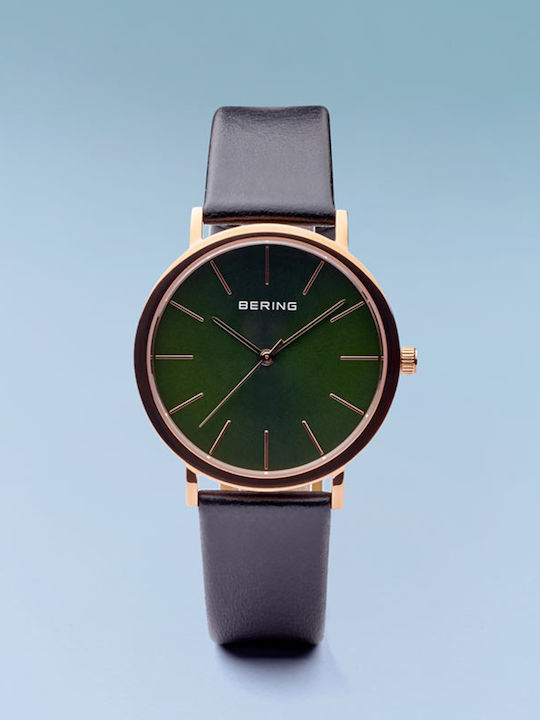 Bering Time Classic Ανδρικό Ρολόι 36mm Μπαταρίας με Μαύρο Δερμάτινο Λουράκι