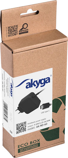 Akyga USB-C Universal Laptop Charger 45W 20V 3A with Power Cord