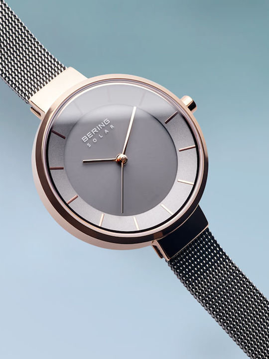 Bering Time Solar Дамски Часовник с Сив Метална Гривна