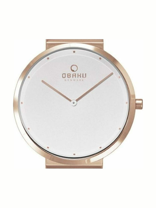 Obaku Papir Lille Γυναικείο Ρολόι 34mm Μπαταρίας με Ροζ Χρυσό Μεταλλικό Μπρασελέ