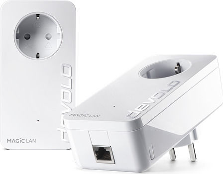 Devolo Magic 2 LAN 1-1 Powerline für kabelgebundene Verbindung mit Durchgangssteckdose Steckdose und Anschluss Gigabit Ethernet