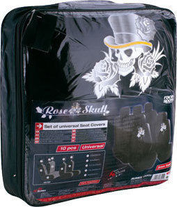 Polyester Covers Set 10pcs Rose & Skull Black