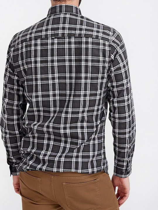 Jack & Jones Men's Shirt Long Sleeve Cotton Checked Gray