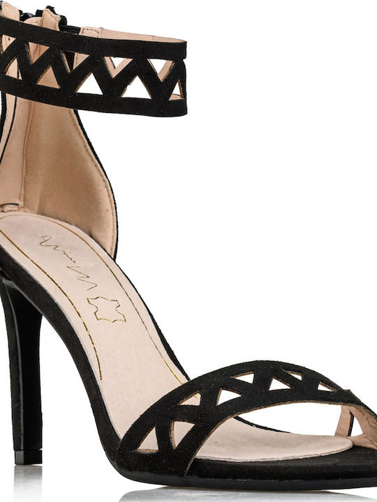 Suede Women's Sandals with Thin High Heel In Black Colour
