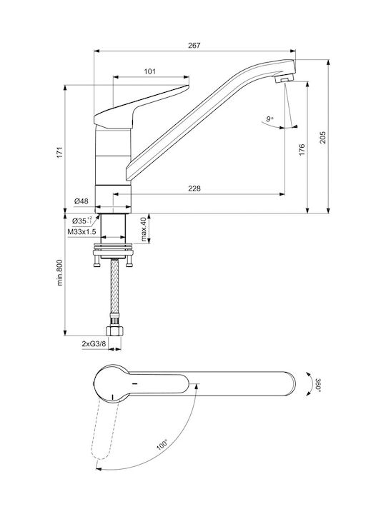 Ideal Standard Ceraflex Kitchen Faucet Counter Silver