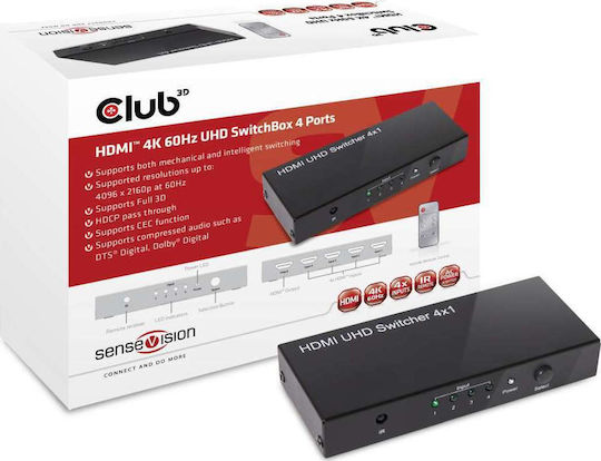 Club3D CSV-1370 3D UHD 4 είσοδοι/1 έξοδος HDMI Switch