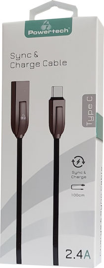 Powertech Braided USB 2.0 Cable USB-C male - USB-A female Μαύρο 1m PTR-0040