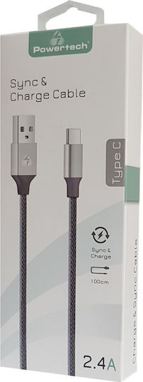 Powertech Braided USB 2.0 Cable USB-C male - USB-A Ασημί 1m PTR-0052