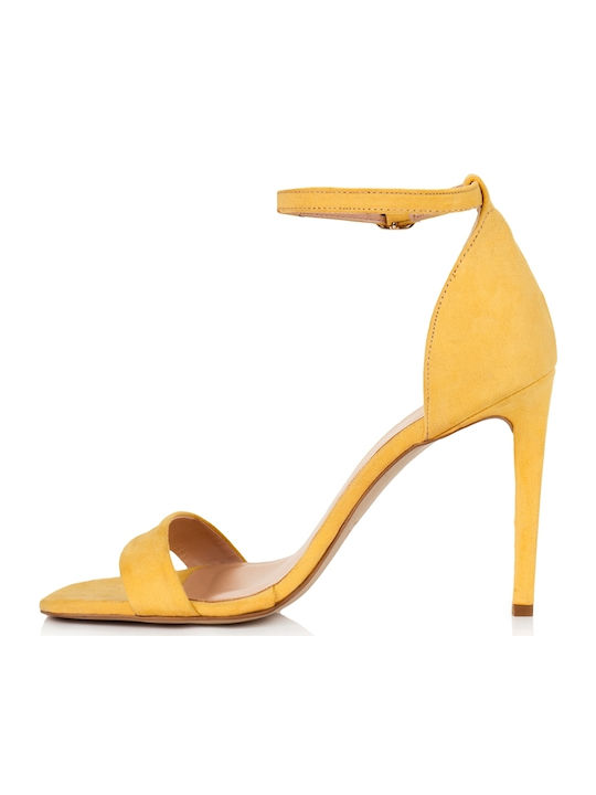 Sante Велурени Дамски сандали с Тънък Високи Токчета в Жълт Цвят