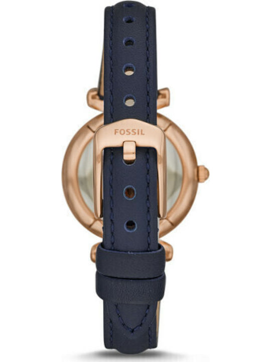 Fossil Carlie Mini Three-hand Damen Uhr mit Marineblau Lederarmband
