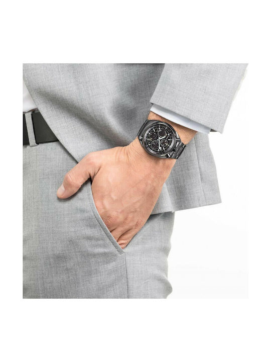 Citizen Promaster Land Ανδρικό Ρολόι 44.5mm Χρονογράφος Eco - Drive με Γκρι Μεταλλικό Μπρασελέ