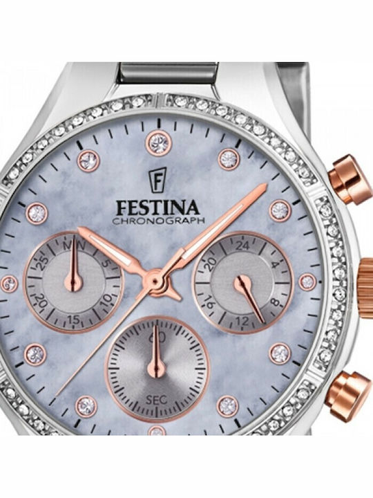 Festina Womens Watch 36mm Chronograph Battery With Silver Steel Bracelet