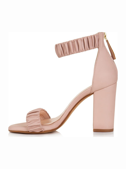 Sante Women's Sandals with Ankle Strap Pink with Chunky High Heel