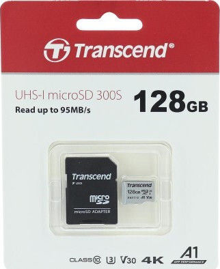 Transcend 300s microSDXC 128GB U3 V30 A1 UHS-I 95MB/s με αντάπτορα