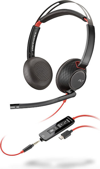 Plantronics Blackwire 5220 USB-C На ушите Мултимедийни слушалки с микрофон и връзка 3,5 мм жак / USB-C в Черен цвят
