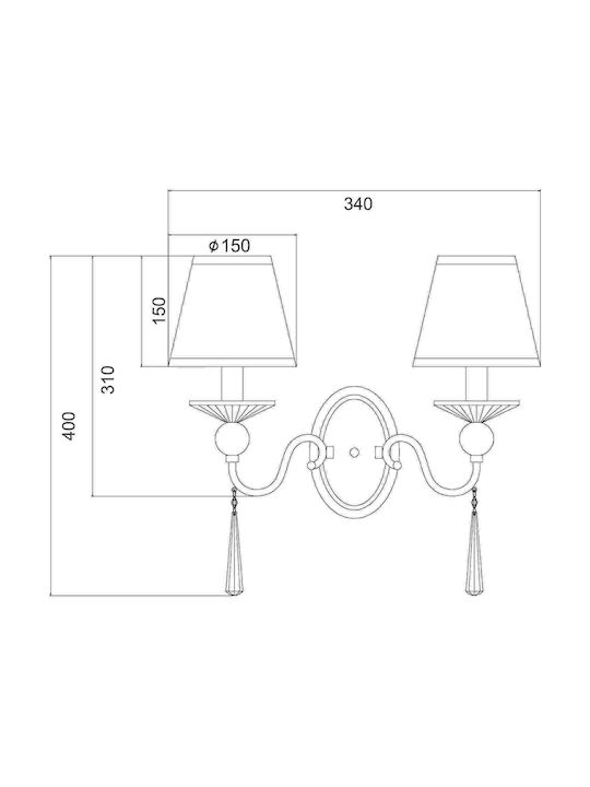 Aca Evita Vintage Lamp Wall with Socket E14 Silver 34x34cm