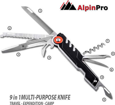 AlpinPro Multitool Schwarz mit Klinge aus Stahl in Scheide