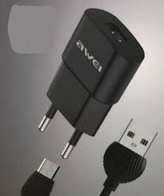 Awei Încărcător cu Port USB-A și Cablu micro USB Negruς (C-831)