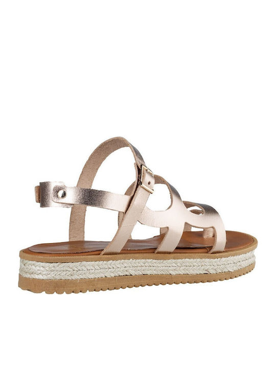Leather Women's Flat Sandals Flatforms in Gold Color