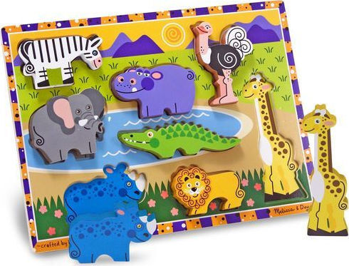 Дървено Детски Пъзел с Шипове Safari Chunky за Над 2 години+ Години 8бр Melissa & Doug