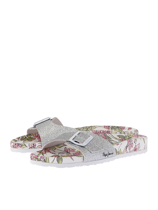 Pepe Jeans Oban Blim Women's Flat Sandals in Silver Color