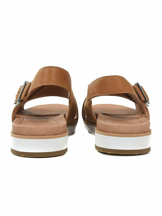 Ugg Australia Kamille Leather Women's Flat Sandals Flatforms In Tabac Brown Colour
