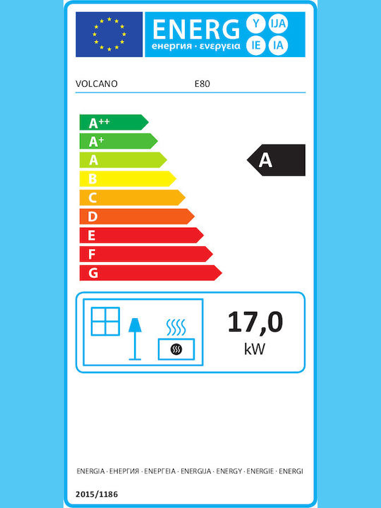 Volcano E80 Șemineu cu inserție Lemn Ventilație 17kW Prismatic cu ușă glisantă de cabinet Rezervor de expansiune închis