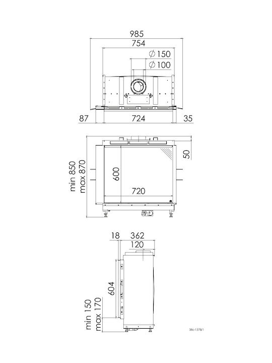 Dru Global 70XT BF Ενεργειακό Τζάκι Κασέτα Αερίου 7kW Ίσιο με Σταθερή Πόρτα