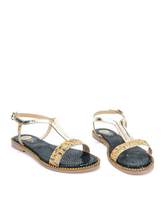 Gioseppo Leather Women's Flat Sandals in Gold Color